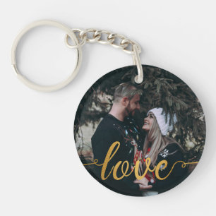 Personalised Photo Gold Calligraphic Love Keychain