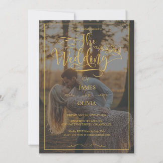 Personalised Photo Gold Calligraphy Wedding  Invitation