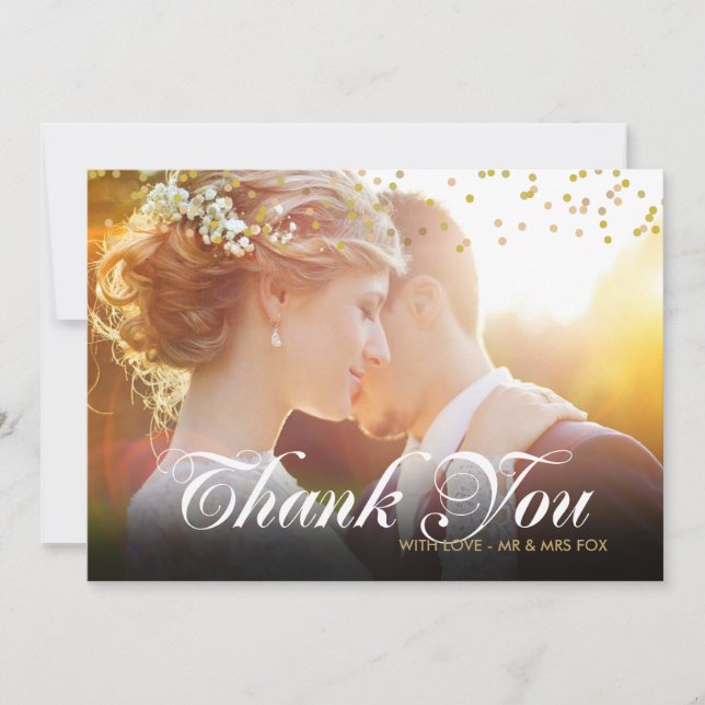 Personalised Photo Gold Confetti Script Thank You (Front)