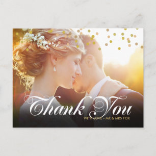 Personalised Photo Gold Confetti Script Thank You Postcard