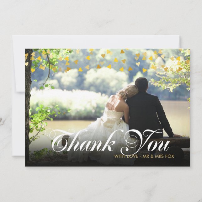 Personalised Photo Gold Hearts Script Thank You Card (Front)