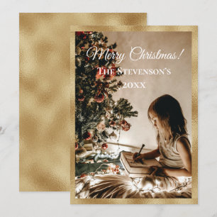 Personalised Photo Gold Merry Christmas Holiday Card