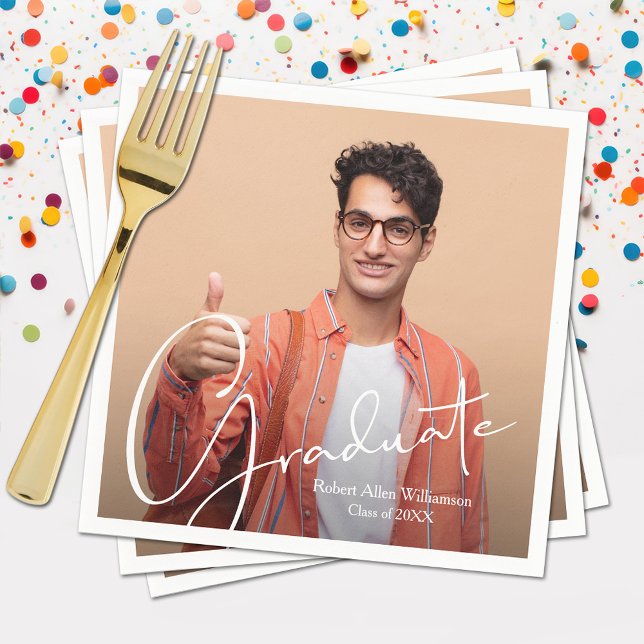 Personalised Photo Graduation Napkin (Your photo, name, class year and "Graduate" in a cool script on graduation  napkins, plates in store)