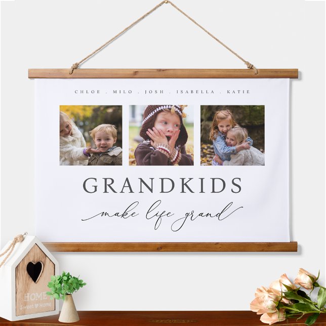 Personalised Photo Grandkids Make Life Grand Hanging Tapestry (Creator Uploaded)