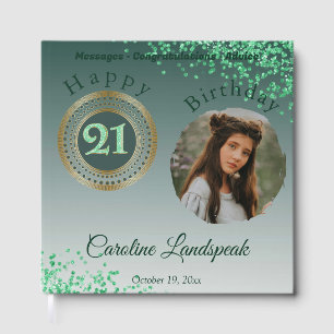 Personalised Photo Green Glitter, 21st Birthday Guest Book