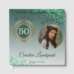 Personalised Photo Green Glitter, 50th Birthday Guest Book<br><div class="desc">Make your birthday memorable with this beautiful guestbook with unique glitter number,  balloons and custom photo.</div>