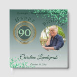 Personalised Photo Green Glitter, 90th Birthday Guest Book<br><div class="desc">Make your birthday memorable with this beautiful guestbook with unique glitter number,  balloons and custom photo.</div>