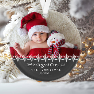Personalised Photo Grey Babys First  Christmas Ornament