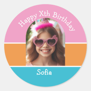 Personalised Photo Happy Birthday Name Any Age  Classic Round Sticker
