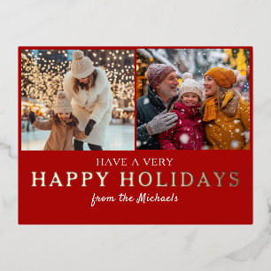 Personalised Photo Happy Holidays  Custom Festive Foil Holiday Postcard