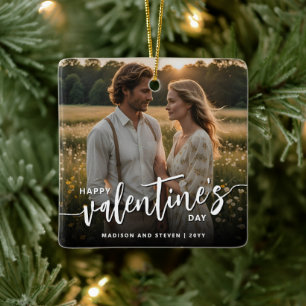Personalised Photo Happy Valentine's Day Elegant Ceramic Ornament