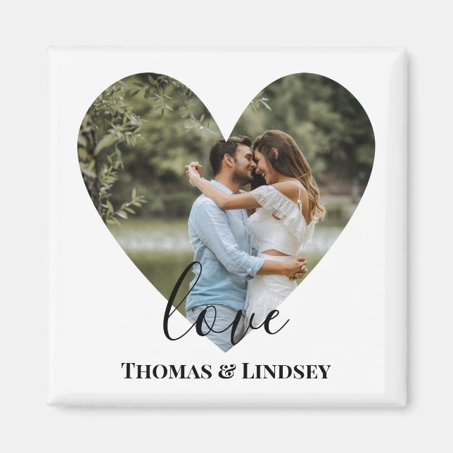 Personalised Photo Heart Frame Modern Calligraphy Magnet (Front)