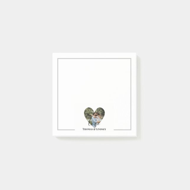 Personalised Photo Heart Frame Modern Calligraphy Post-it Notes (Front)
