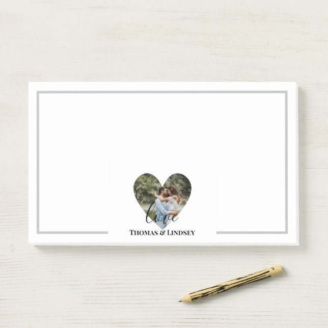 Personalised Photo Heart Frame Modern Calligraphy Post-it Notes (On Desk)