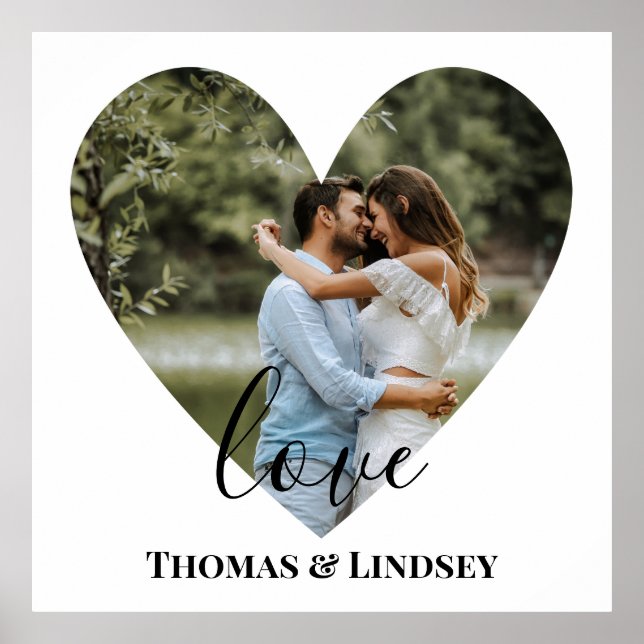 Personalised Photo Heart Frame Modern Calligraphy Poster (Front)