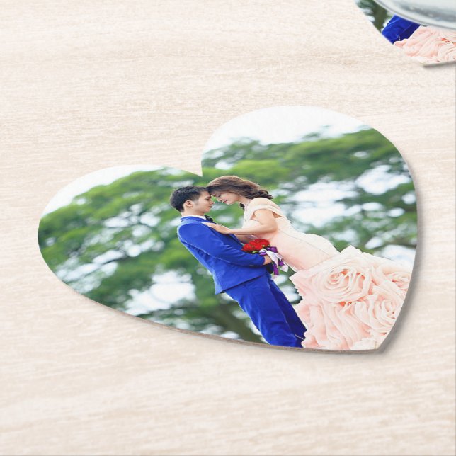 Personalised Photo Heart Shaped Paper Coaster (Angled)