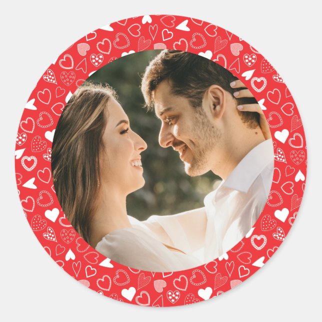 Personalised photo Hearts pattern Classic Round Sticker (Front)