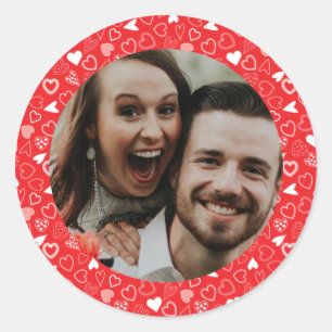 Personalised photo Hearts pattern red Classic Round Sticker
