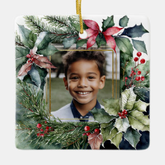 Personalised Photo Holiday Christmas Watercolor Ceramic Ornament