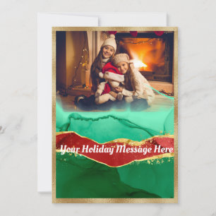 Personalised Photo Holiday Xmas Gold Alcohol Ink Card