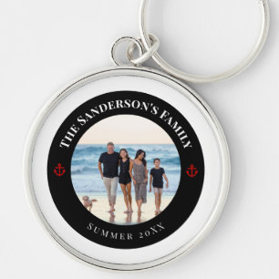 Personalised Photo in Black Circle with Red Anchor Key Ring