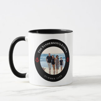 Personalised Photo in Black Circle with Red Anchor Mug