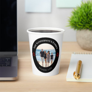 Personalised Photo in Black Circle with Red Anchor Paper Cups
