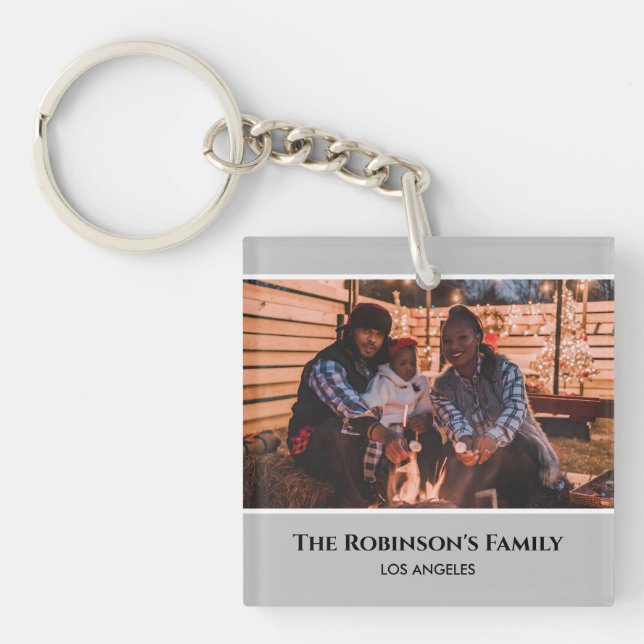 Personalised Photo in Grey Frame with Texts Key Ring (Front)
