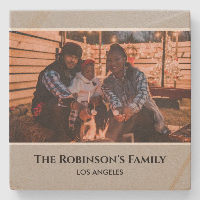 Personalised Photo in Grey Frame with Texts Stone Coaster (Front)