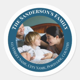 Personalised Photo in Turquoise Circle with Texts Classic Round Sticker