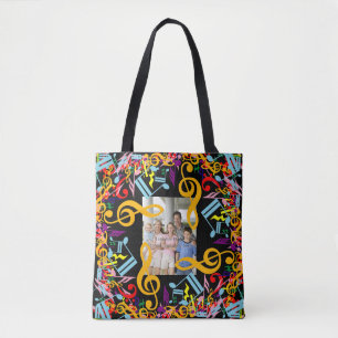 Personalised Photo Jumbled Music Notes Tote Bag