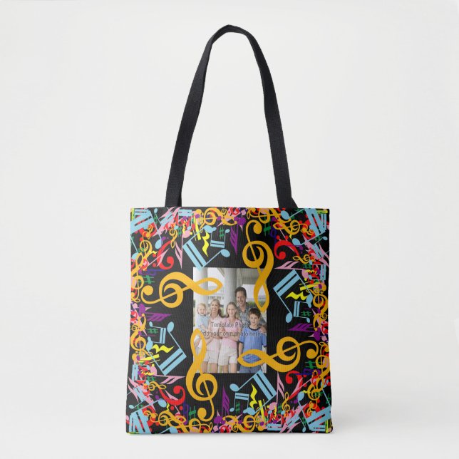 Personalised Photo Jumbled Music Notes Tote Bag (Front)