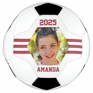 Personalised Photo Keepsake Deep Red Stripes Soccer Ball