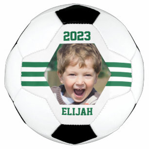 Personalised Photo Keepsake Hunter Green Stripes Soccer Ball