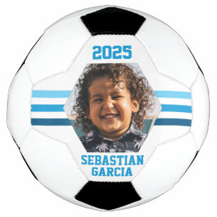 Personalised Photo Keepsake Multi Blue Stripes Soccer Ball