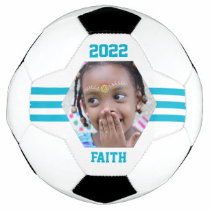 Personalised Photo Keepsake Teal Stripes Soccer Ball