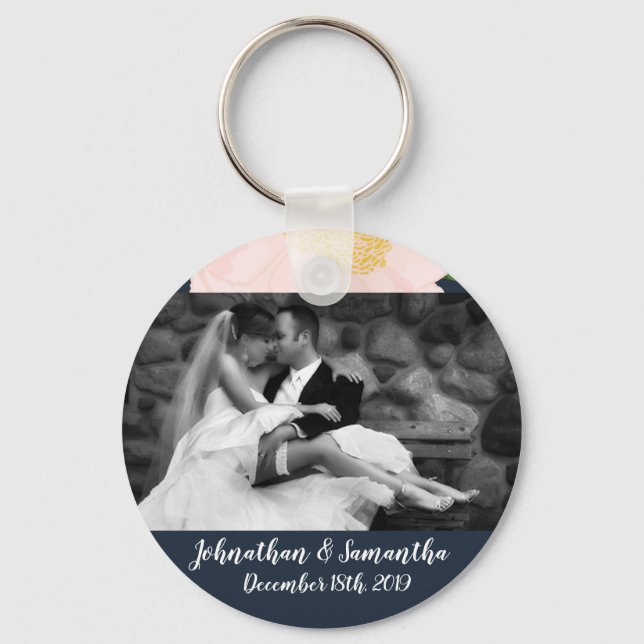 Personalised Photo Key Chain Baby Pink Cosmos on W (Front)