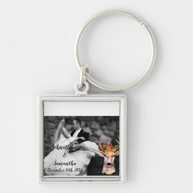 Personalised Photo Key Chain boho deer Buck Head B (Front)