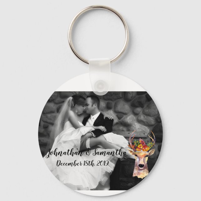 Personalised Photo Key Chain boho deer Buck Head B (Front)