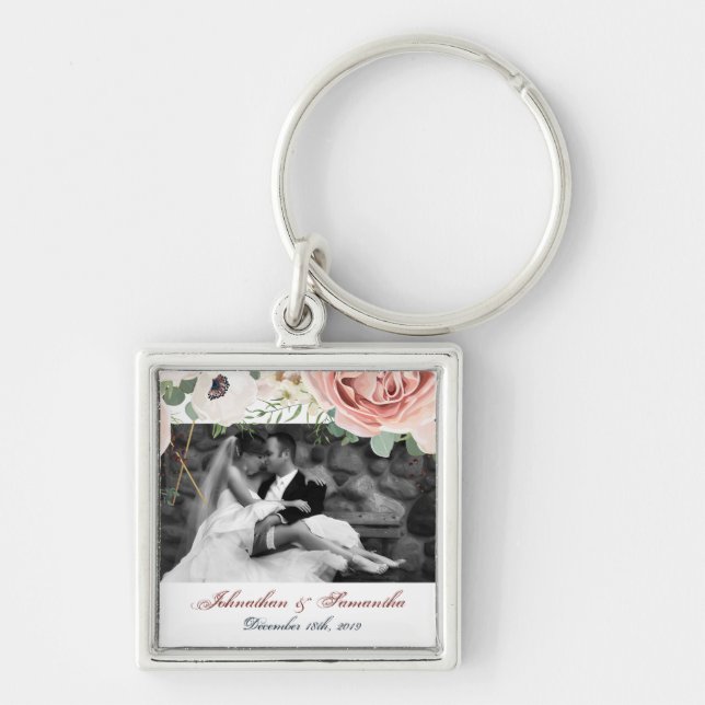 Personalised Photo Key Chain Geometric Garden Rose (Front)