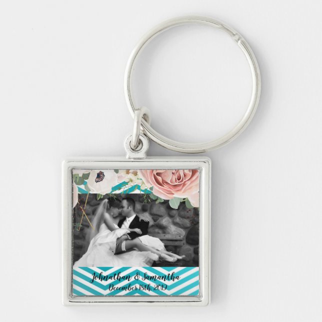 Personalised Photo Key Chain Geometric Rose Chevro (Front)