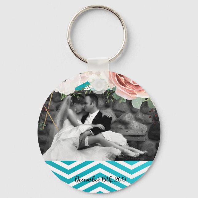 Personalised Photo Key Chain Geometric Rose Chevro (Front)