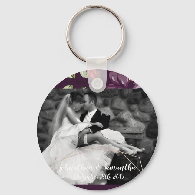 Personalised Photo Key Chain Plum Purple Roses Gol (Front)