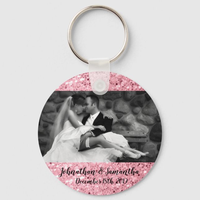 Personalised Photo Key Chain Rose Gold Glitter (Front)