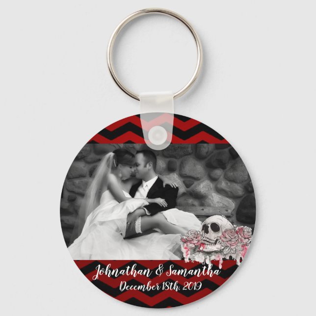 Personalised Photo Key Chain skull Rose goth Chevr (Front)