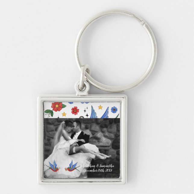 Personalised Photo Key Chain Traditional Bird Tatt (Front)