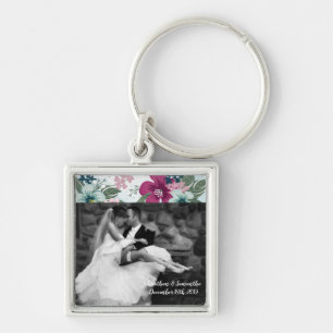 Personalised Photo Key Chain Tropical Flower on Bl