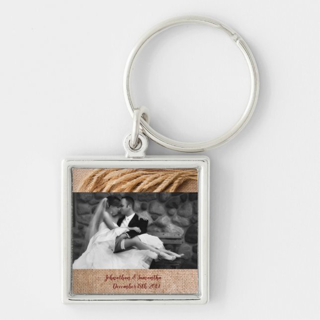 Personalised Photo Key Chain Wheat on Burlap Sack (Front)