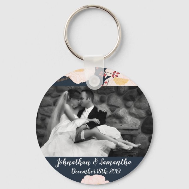 Personalised Photo Key Chain White Floral Flowers (Front)