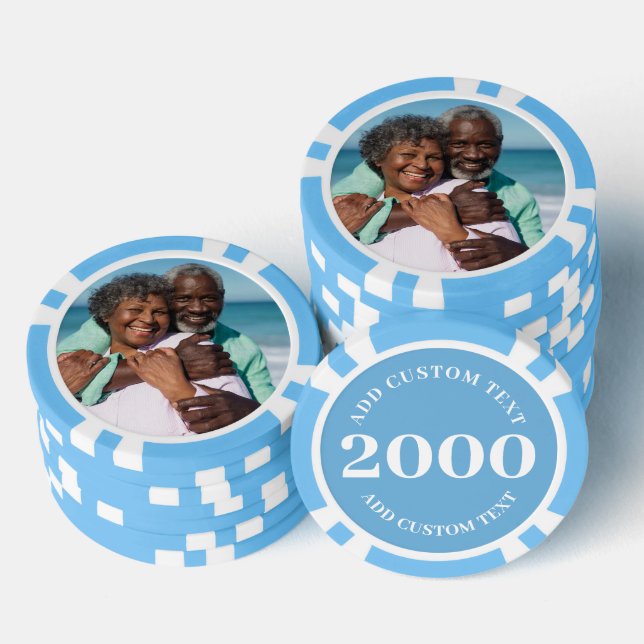Personalised Photo Light Blue 2000 Value Game Poker Chips (Stack)